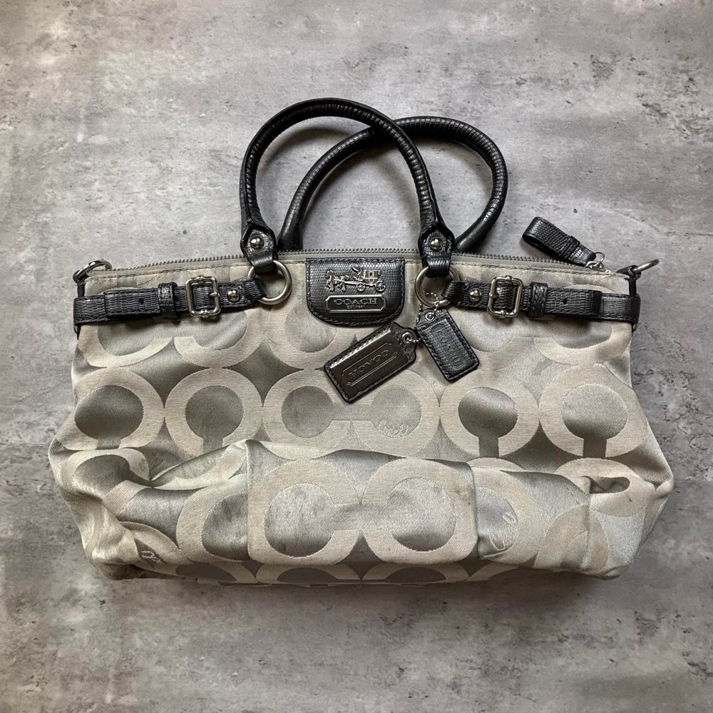 COACH Sophia Purse Women OS Gray Excellent Signature Op Art Madison 18650